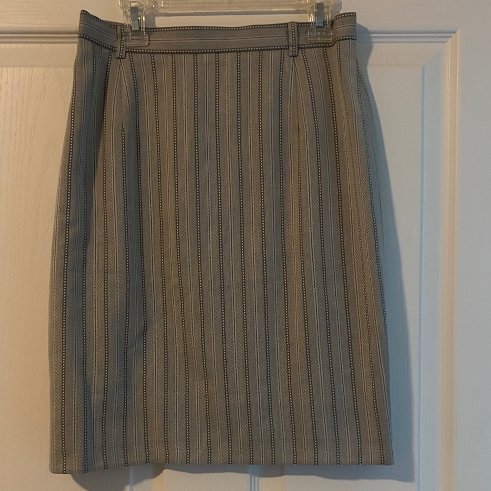 Escada Striped Green/ Gray Wool/Silk Skirt Sz 36/US 4-6